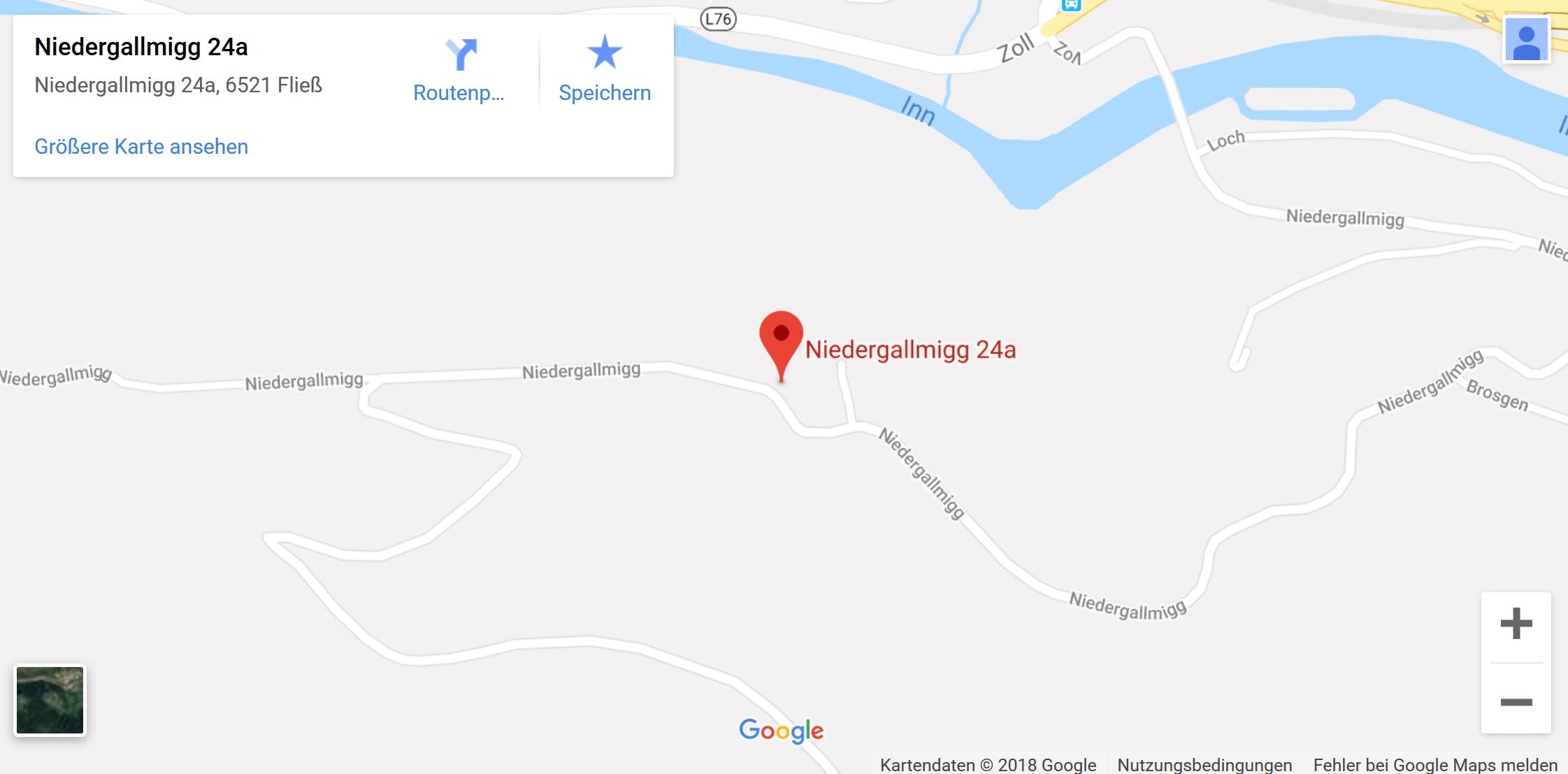 Kartenansicht zur Anfahrt nach Niedergallmigg 24a in Fließ bei Landeck